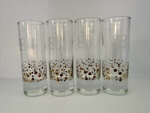 Vtg Set of 4 Baileys Irish Cream Shot Glasses Etched Logo & Gold Confetti Dots
